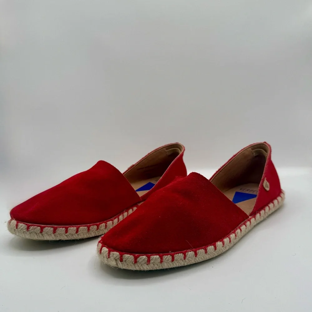 Red Women’s Espadrilles Slip-Ons - Suede Casual Flats